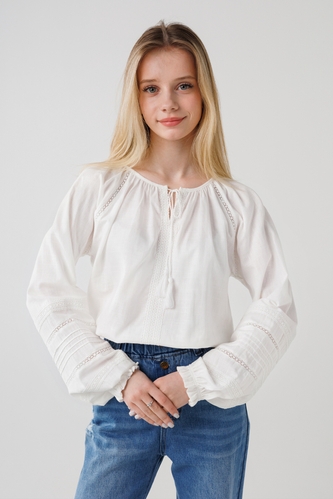 Фото Рубашка с вышивкой для девочки Cuento 2200 146 см Белый (2000990264381A)