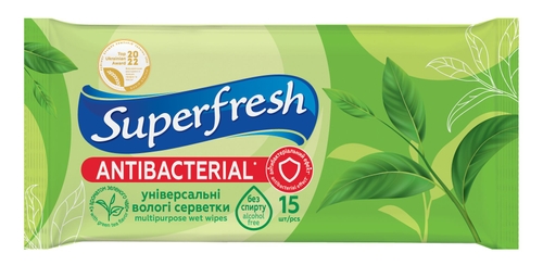 Салфетка влажная Superfresh 42216615 Antibacterial Green Tea 15 шт. (4823071630497A)