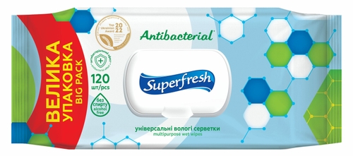 Салфетка влажная Superfresh 42105626 Antibacterial с клапаном 120 шт. (4823071642285A)