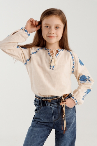 Фото Рубашка с вышивкой для девочки Cuento 3032 134 см Бежевый (2000990264169A)