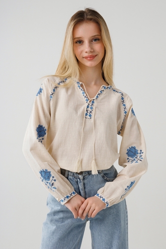 Фото Рубашка с вышивкой для девочки Cuento 3033 146 см Бежевый (2000990264305A)