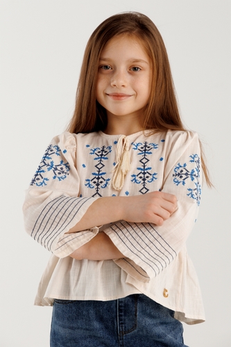 Фото Сорочка з вишивкою для дівчинки Cuento 3035 134 см Бежевий (2000990264244A)