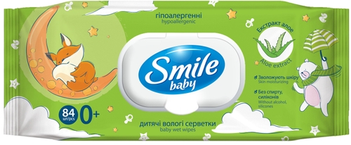 Салфетка влажная SMILE 42107450 Baby "Экстракт алоэ" New sticker педиатры 84 шт. с клапаном (4823071646863A)