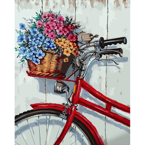 Фото Набір для розпису по номерах Квіти у кошику велосипеда Strateg GS1513 (4823113860820)
