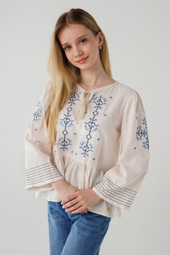 Фото Рубашка с вышивкой для девочки Cuento 3036 140 см Бежевый (2000990264336A)