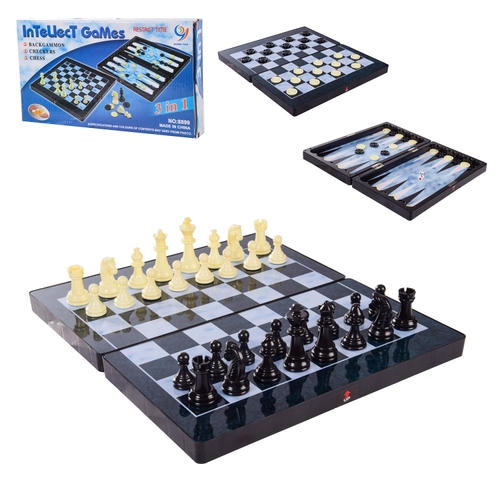 Фото Шахматы 8899 3 в 1, шахматы, шашки, нарды в коробке 32*18 см (6975340370318)