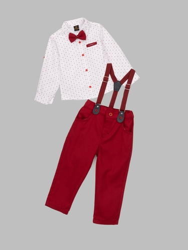 Фото Костюм для мальчика (рубашка+штаны+подтяжки) Mini Papi 3189 104 см Бордовый (2000990489388D)